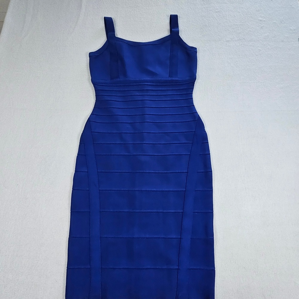 Phistic‎ Royal Blue Bandage Dress Sleeveless Bodycon Midi Square Neck Womens S